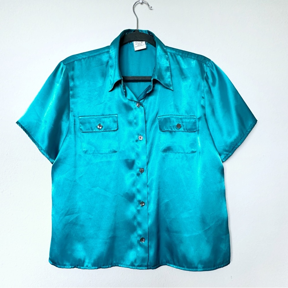 Vintage Harve Benard Turquoise Satin Blouse